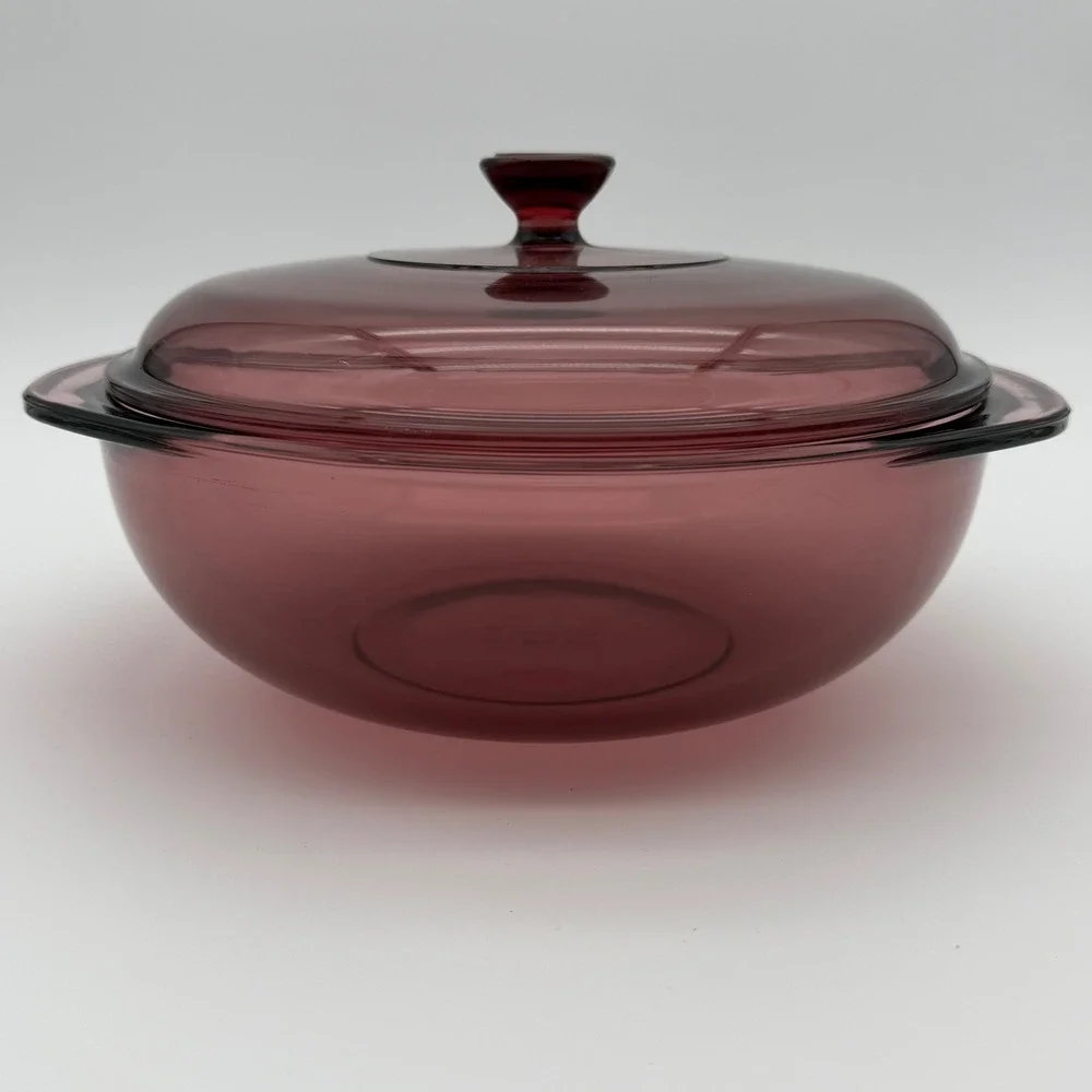 Pyrex‎ Cranberry Glass Covered Casserole Dish 624C Corning USA Retro Baking Dish